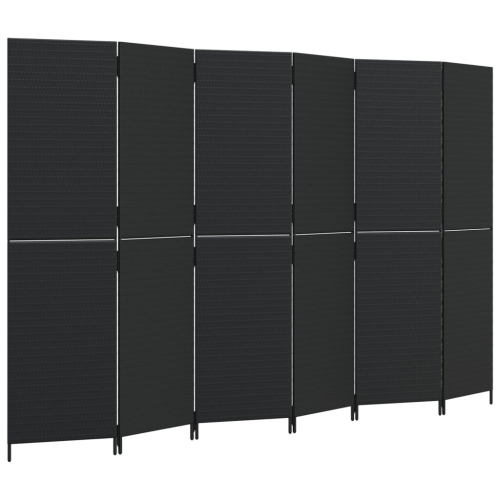 VidaXL vidaXL Room Divider 6 Panels Privacy Screen Balcony Screen Black Poly Rattan 1