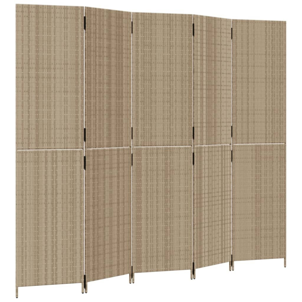 vidaXL Room Divider 5 Panels Privacy Screen Balcony Screen Beige Poly Rattan