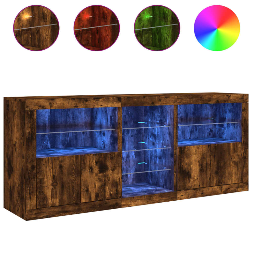 (smoked oak) vidaXL Sideboard with LED Lights Cupboard Highboard Storage Cabinet Smoked Oak