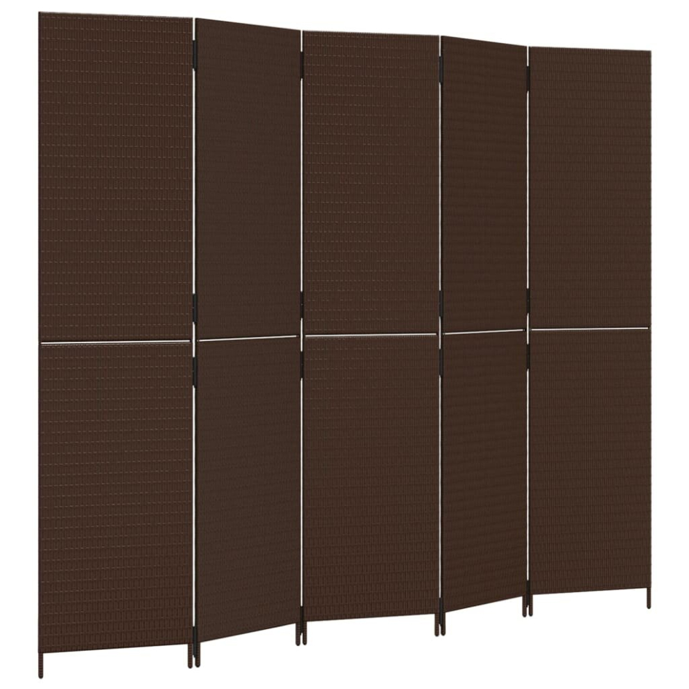 vidaXL Room Divider 5 Panels Privacy Screen Balcony Screen Brown Poly Rattan