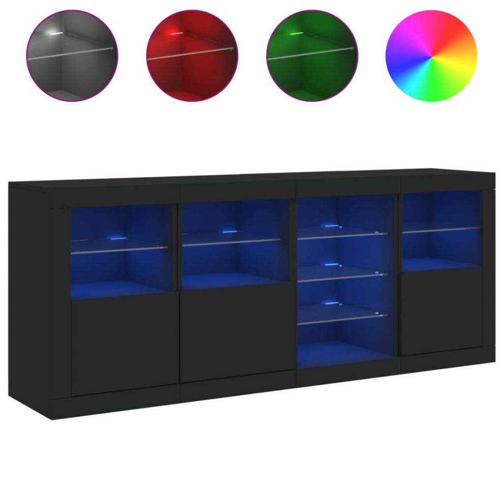 (black) vidaXL Sideboard with LED Lights Home Cupboard Side Cabinet Storage Highboard