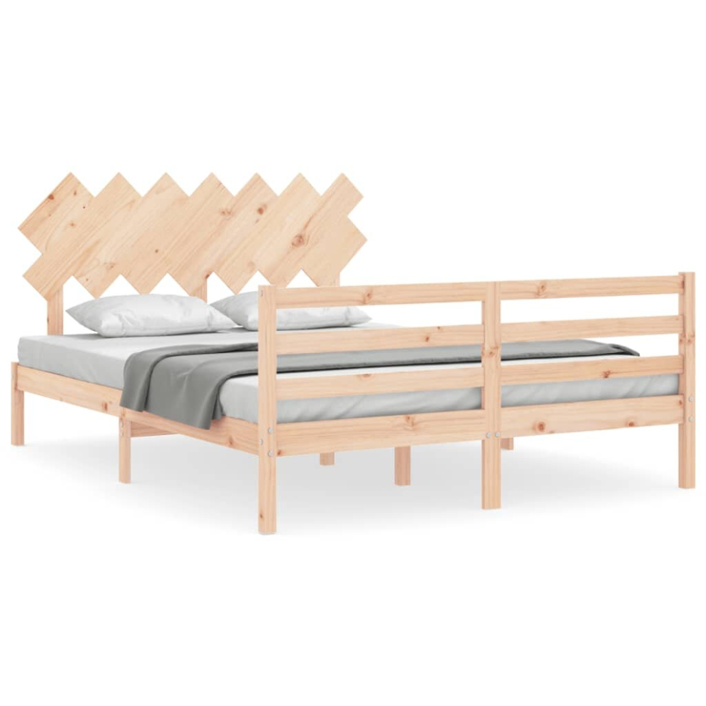 (natural) vidaXL Bed Frame Platform Bed with Headboard White Small Single Solid Wood