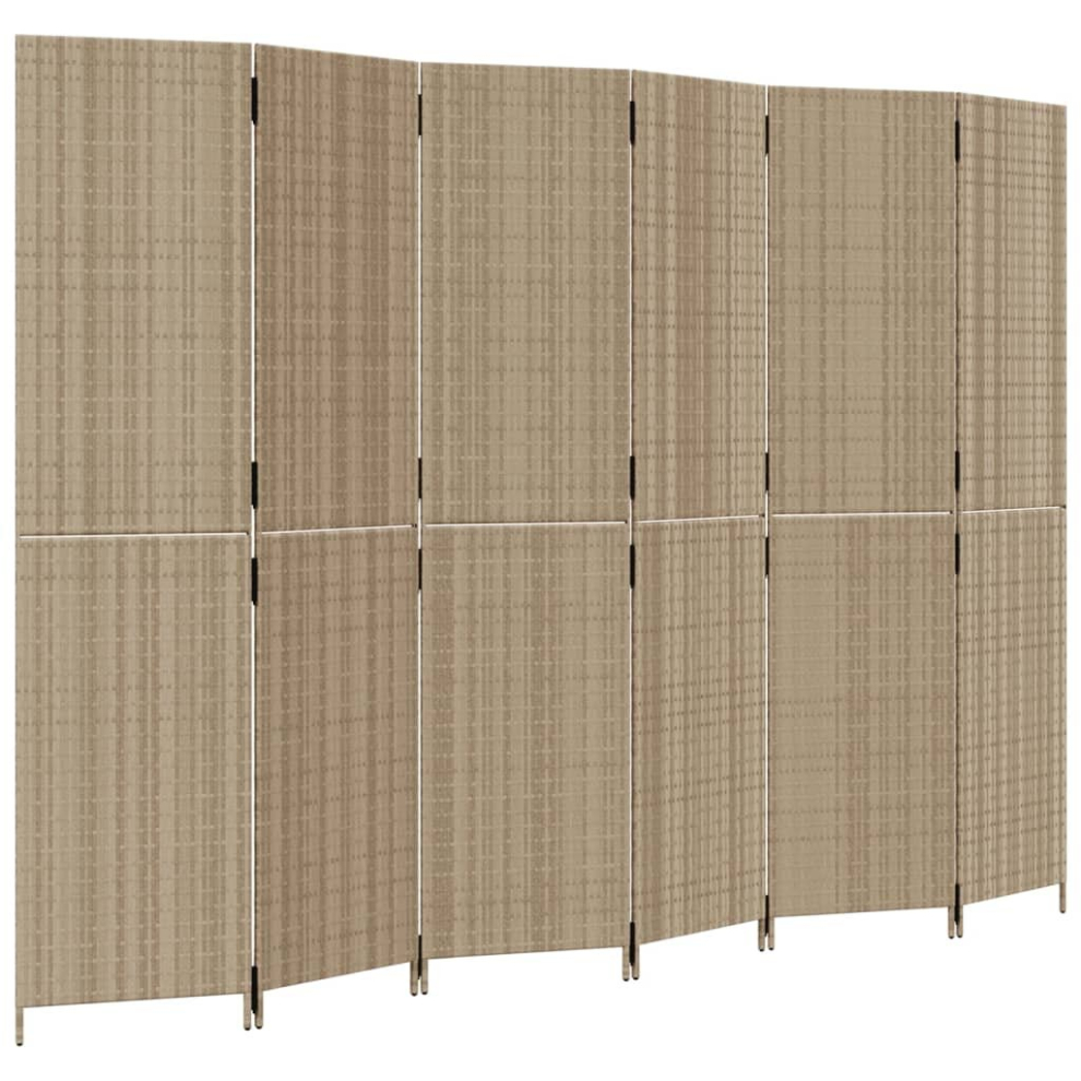 vidaXL Room Divider 6 Panels Privacy Screen Balcony Screen Beige Poly Rattan