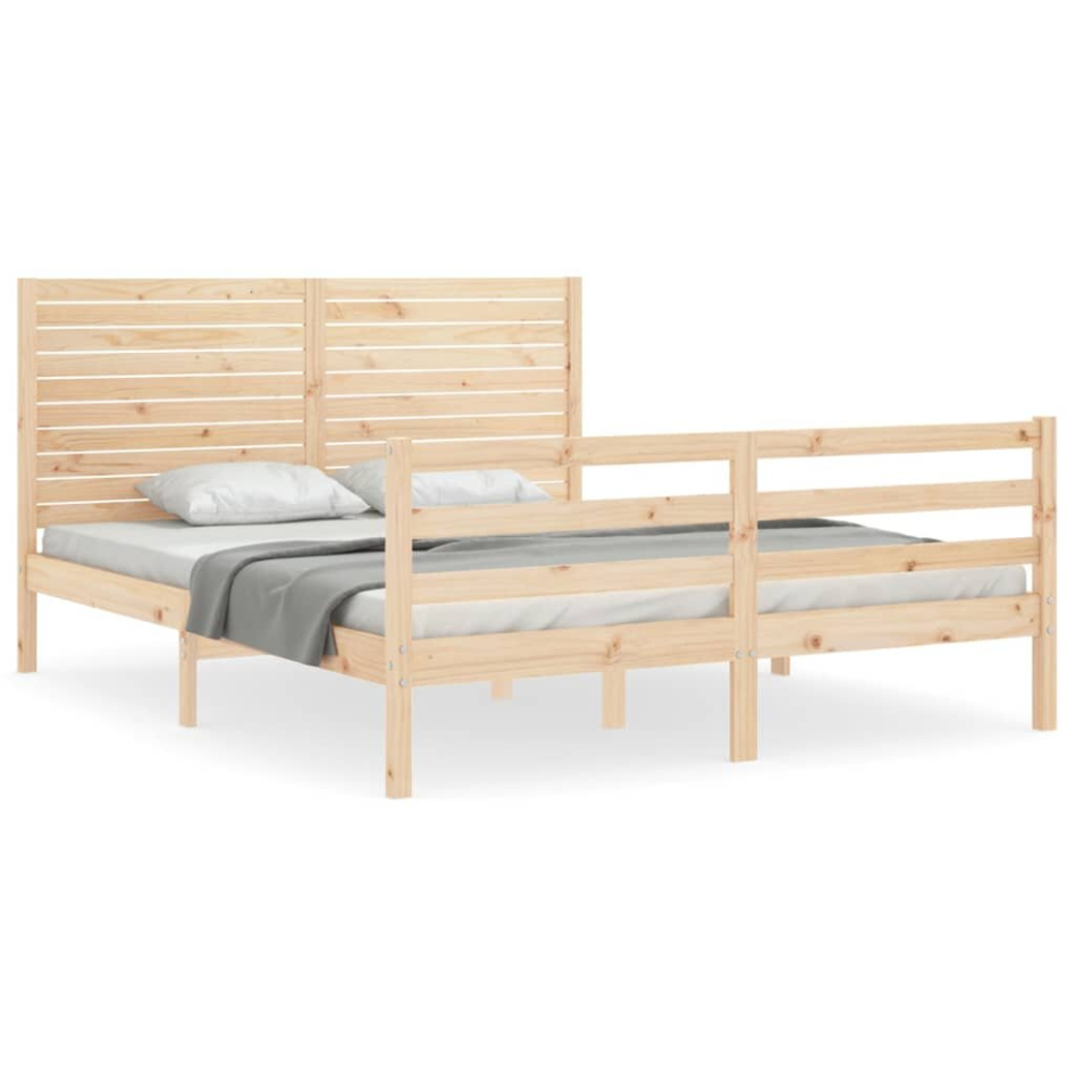 (natural, 150 x 200 cm) vidaXL Bed Frame Bed Base Platform Bed with Headboard Small Single Solid Wood