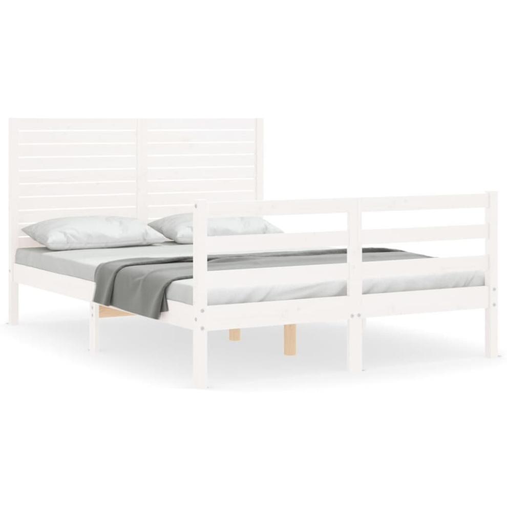 (white, 135 x 190 cm) vidaXL Bed Frame Bed Base Platform Bed with Headboard Small Single Solid Wood