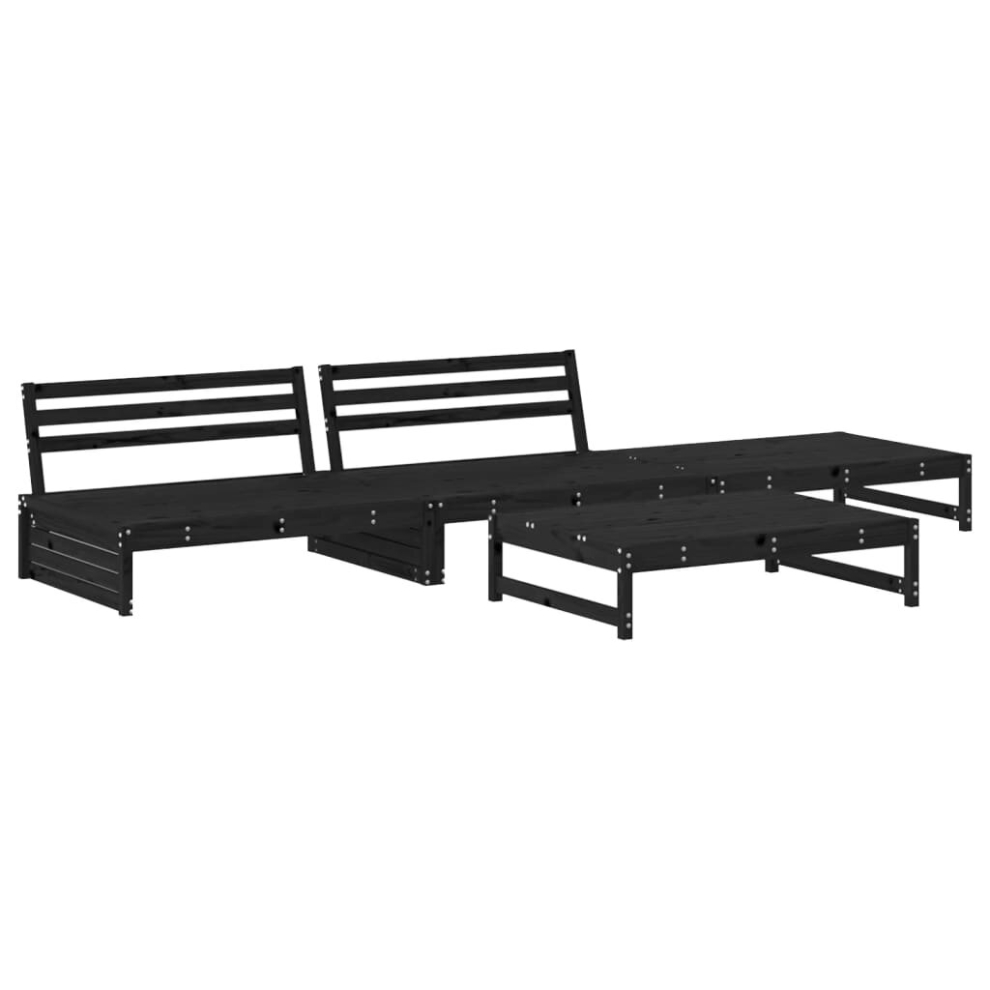 (black) vidaXL Garden Lounge Set Outdoor Modular Sofa Set 4 Piece Solid Wood Pine