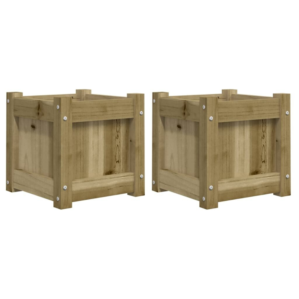 Vidaxl (Natural Impregnated, 2 Pcs) Garden Planters Patio Flower Pot Plant Pot Planter Box Solid Wood Pine