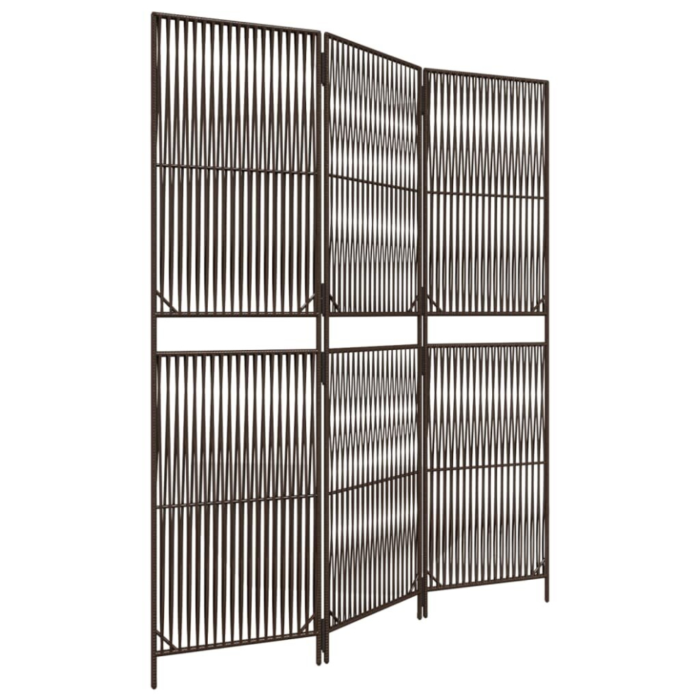 vidaXL Room Divider 3 Panels Privacy Screen Balcony Screen Brown Poly Rattan