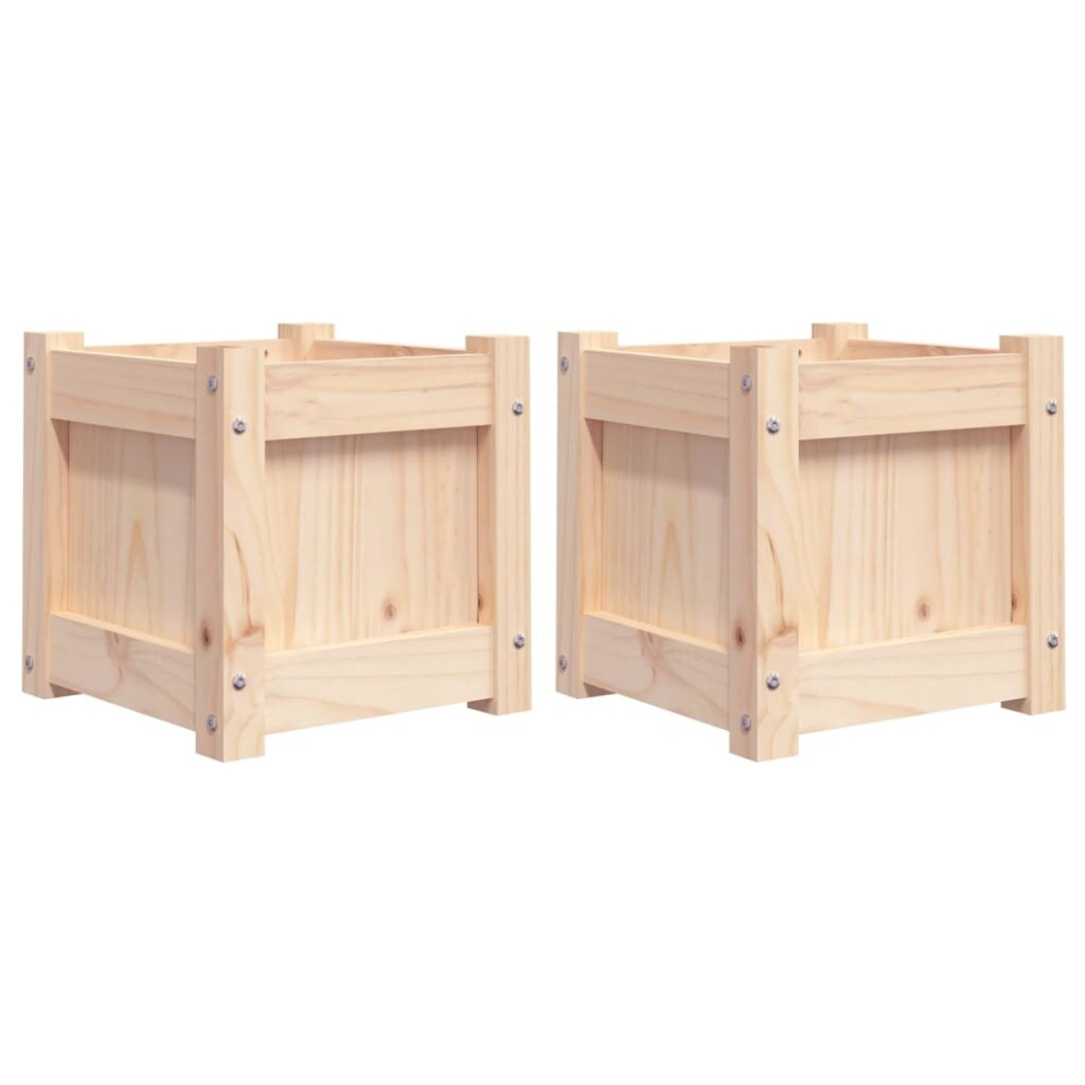 Vidaxl (Natural Pine, 2 Pcs) Garden Planters Patio Flower Pot Plant Pot Planter Box Solid Wood Pine