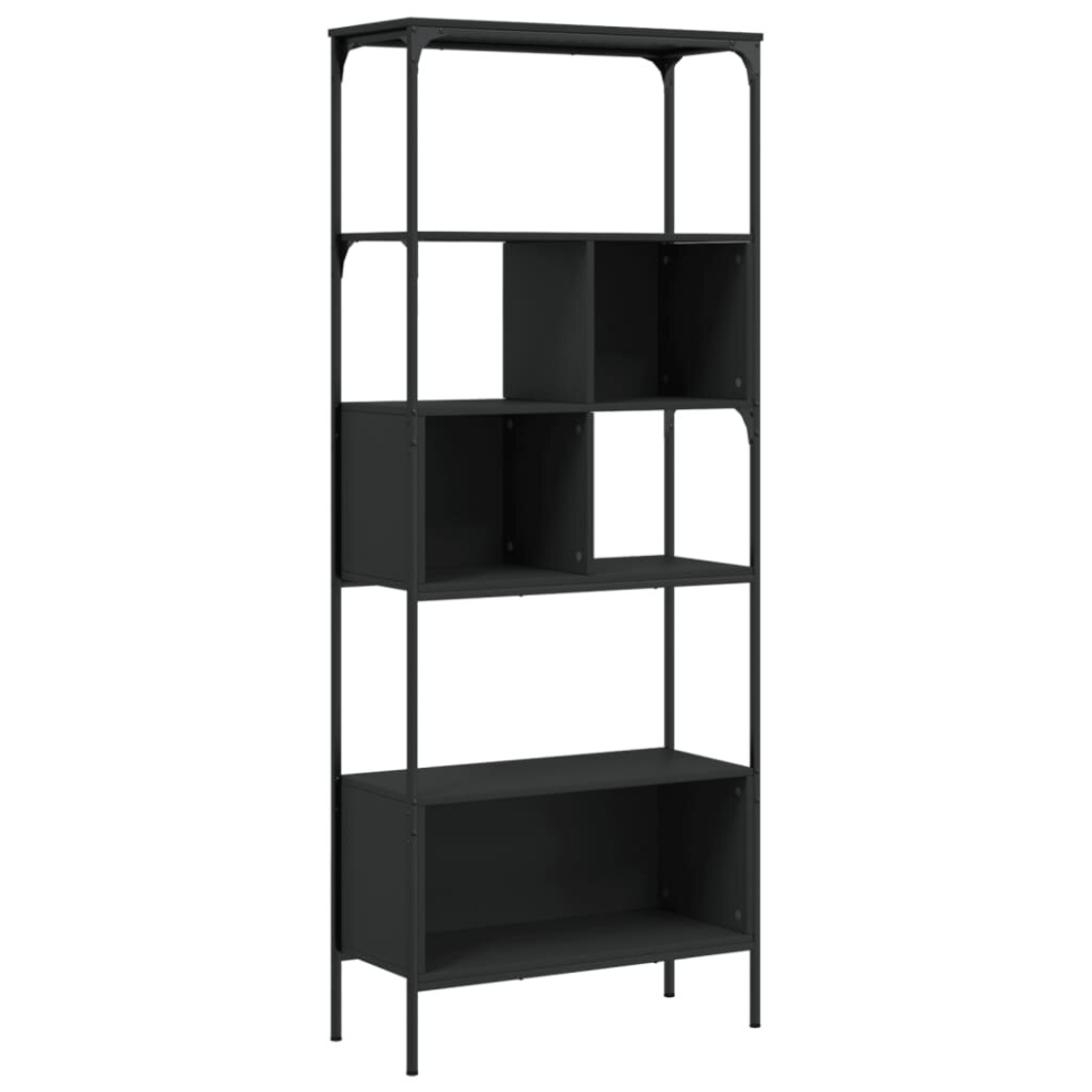 (black) vidaXL Bookcase 5-Tier Bookshelf Storage Rack Side Cabinet Engineered Wood