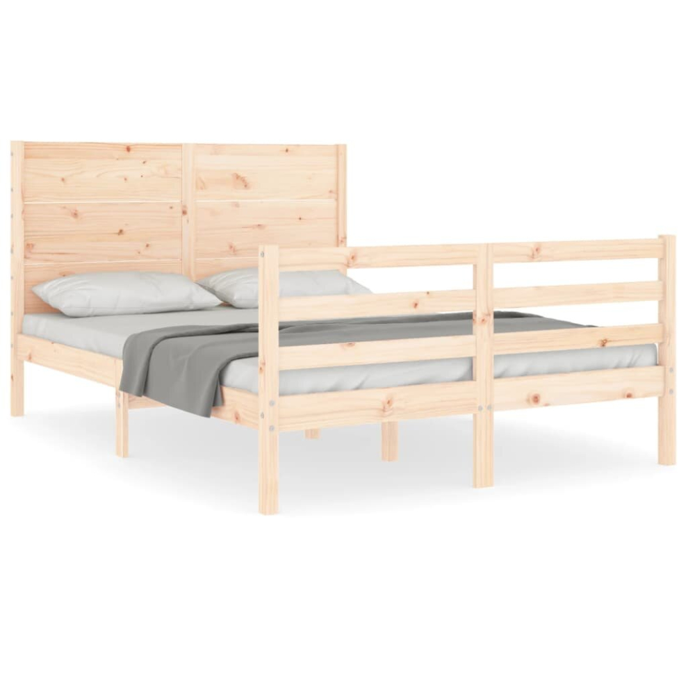 (natural, 135 x 190 cm) vidaXL Bed Frame Bed Base Platform Bed with Headboard Small Single Solid Wood