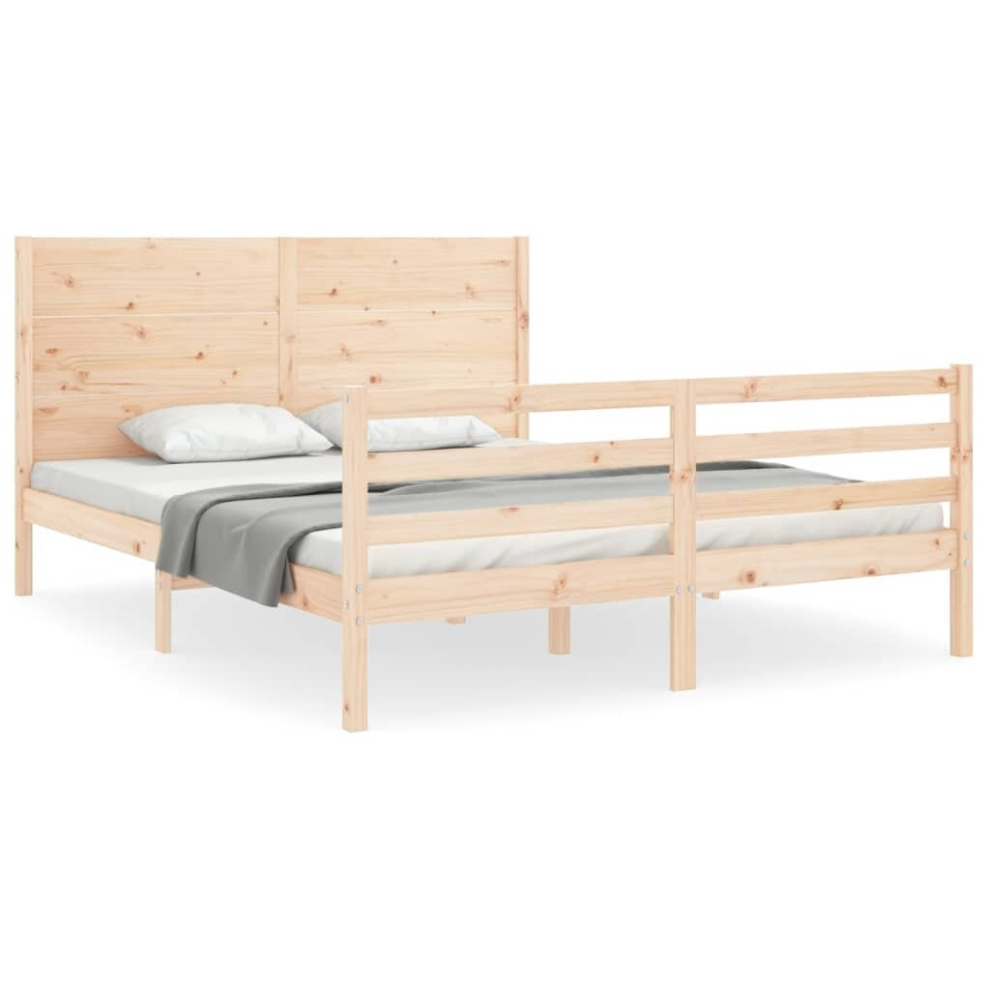 (natural, 160 x 200 cm) vidaXL Bed Frame Bed Base Platform Bed with Headboard Small Single Solid Wood