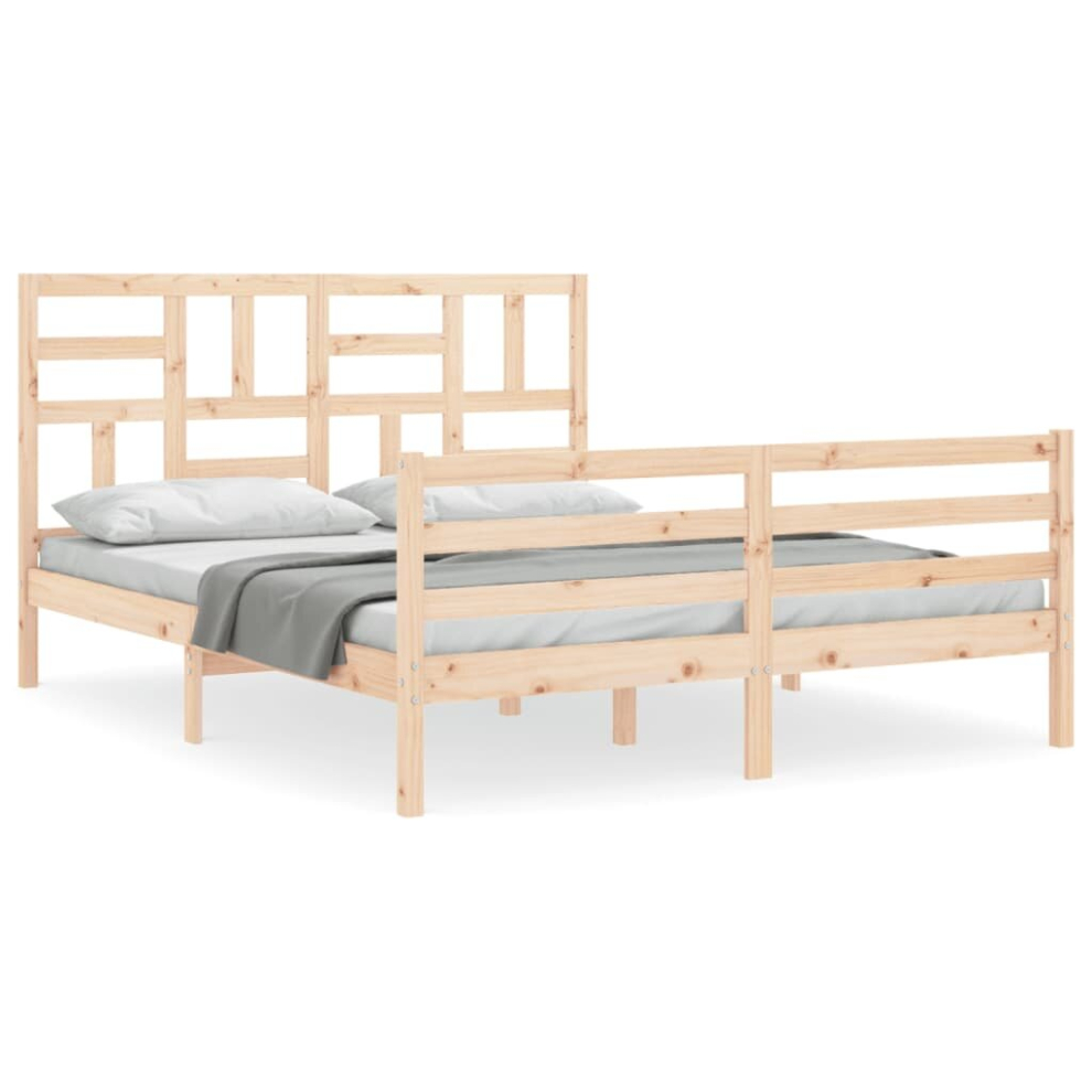 (natural, 150 x 200 cm) vidaXL Bed Frame Platform Bed with Headboard White Small Single Solid Wood