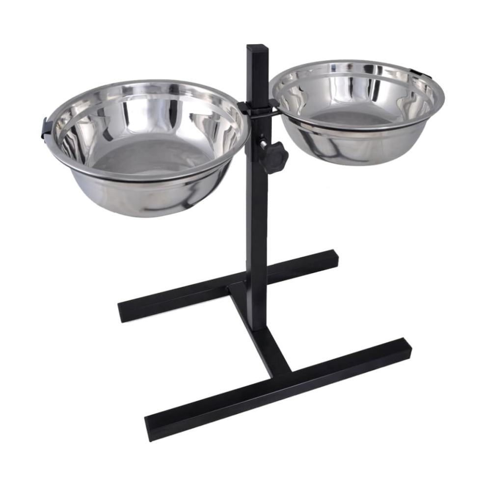 vidaXL Adjustable Double Diner Pet Dog Feeding Stand & Stainless Steel Bowls