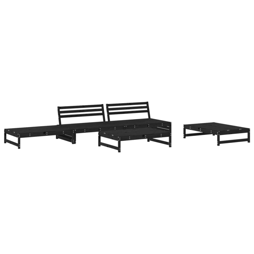 (black) vidaXL Garden Lounge Set Outdoor Modular Sofa Set 5 Piece Solid Wood Pine