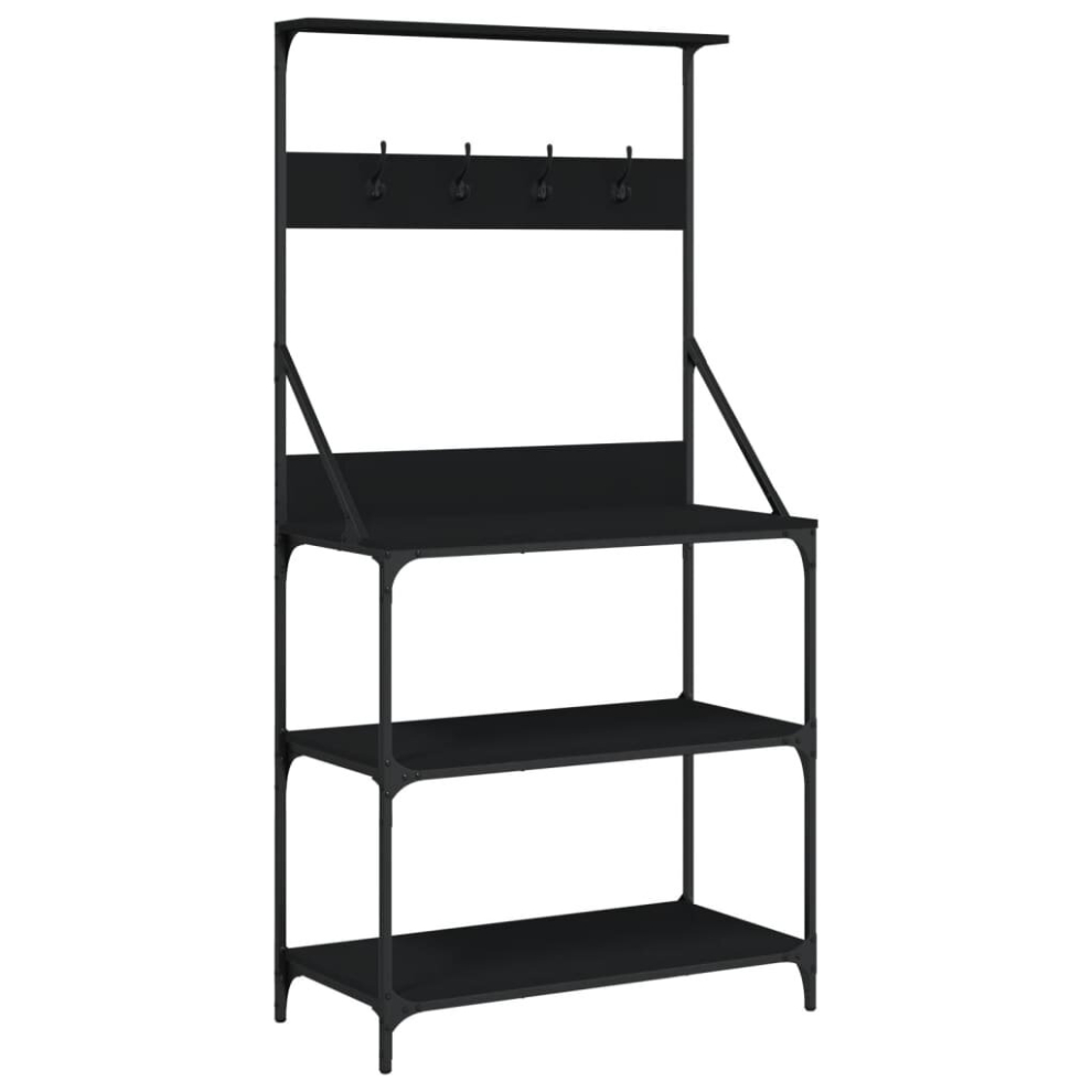 (black) vidaXL Baker's Rack with Hooks 4-Tier Kitchen Microwave Stand Engineered Wood