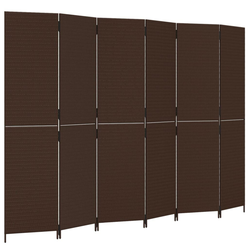 vidaXL Room Divider 6 Panels Privacy Screen Balcony Screen Brown Poly Rattan