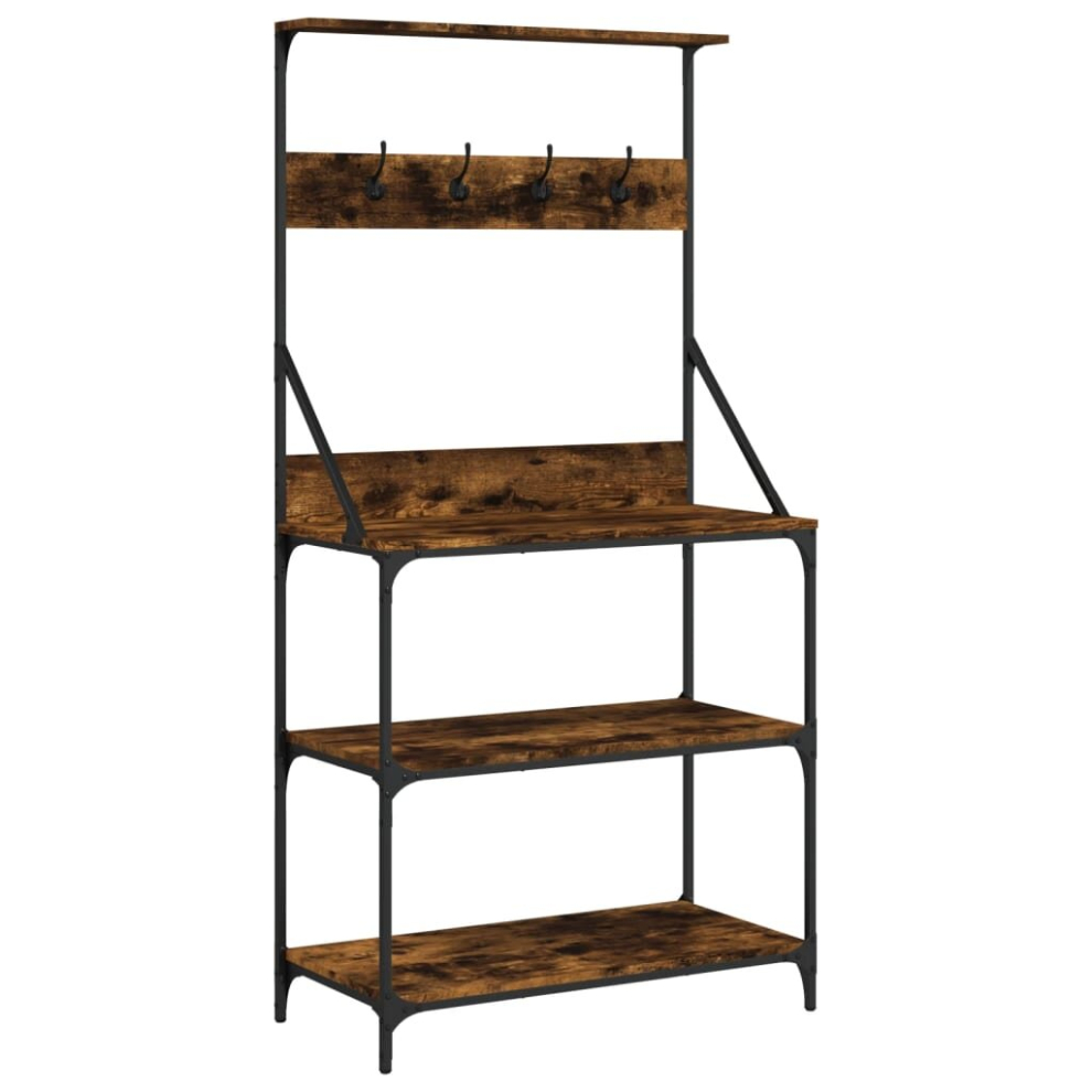 (smoked oak) vidaXL Baker's Rack with Hooks 4-Tier Kitchen Microwave Stand Engineered Wood