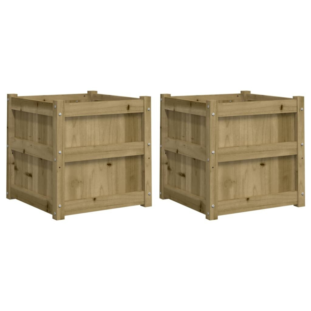 Vidaxl (Natural Impregnated, 2 Pcs) Garden Planters Patio Flower Pot Plant Pot Planter Box Solid Wood Pine