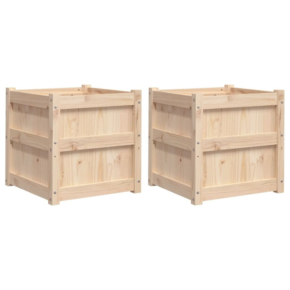 Vidaxl (Natural Pine, 2 Pcs) Garden Planters Patio Flower Pot Plant Pot Planter Box Solid Wood Pine