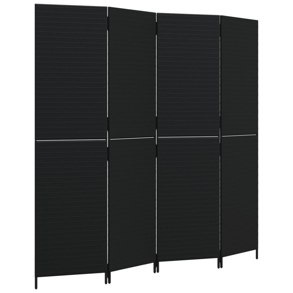 vidaXL Room Divider 4 Panels Privacy Screen Balcony Screen Black Poly Rattan