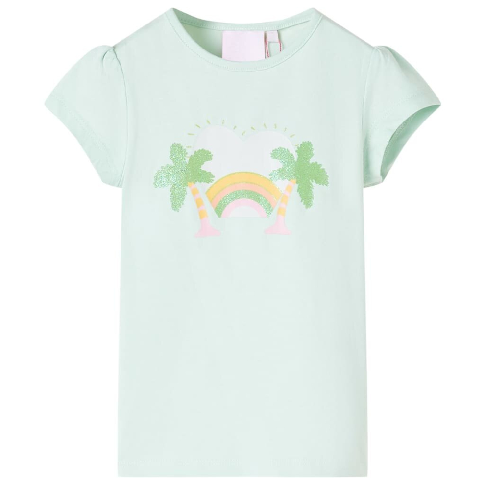 Vidaxl (Mint, 104) Kids' T-Shirt Short Sleeves Children's T Shirt Tee Rainbow And Palm Print Green