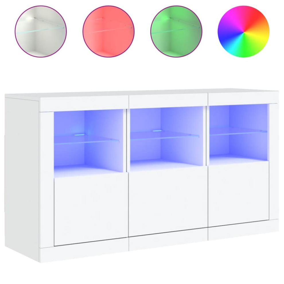 Vidaxl (White) Sideboard With Led Lights Home Cupboard Side Cabinet Storage Highboard