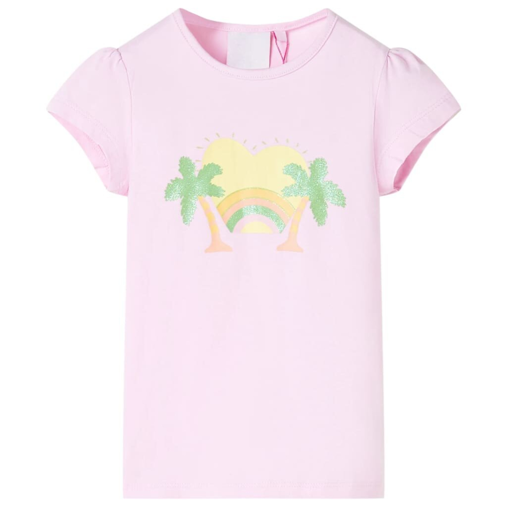 Vidaxl (, 128) Kids' T-Shirt Short Sleeves Children's T Shirt Tee Rainbow And Palm Print Pink