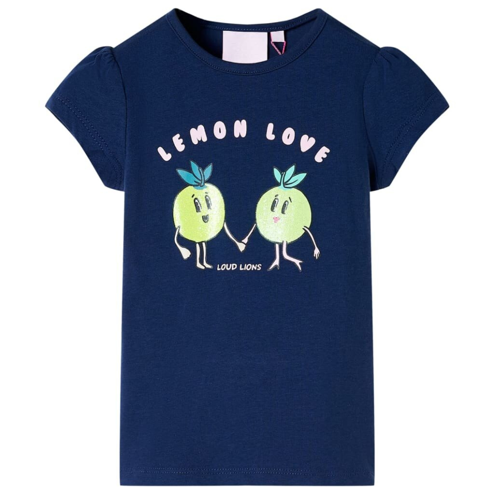 (navy, 104) Kids' T-shirt Short Sleeves Children's T Shirt Tops Tee Cartoon Lemon Print