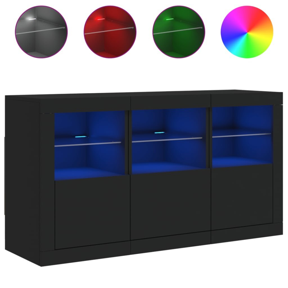 (black) vidaXL Sideboard with LED Lights Home Cupboard Side Cabinet Storage Highboard