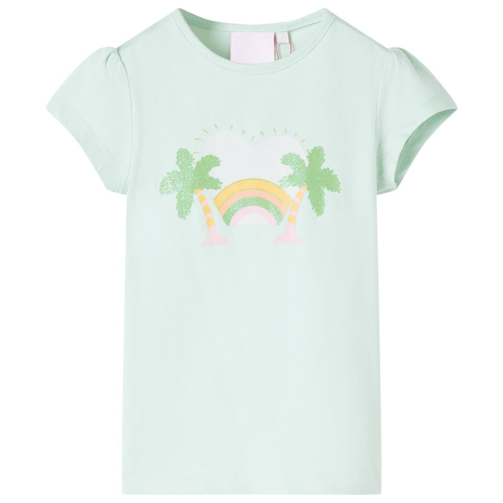 Vidaxl (Mint, 128) Kids' T-Shirt Short Sleeves Children's T Shirt Tee Rainbow And Palm Print Green