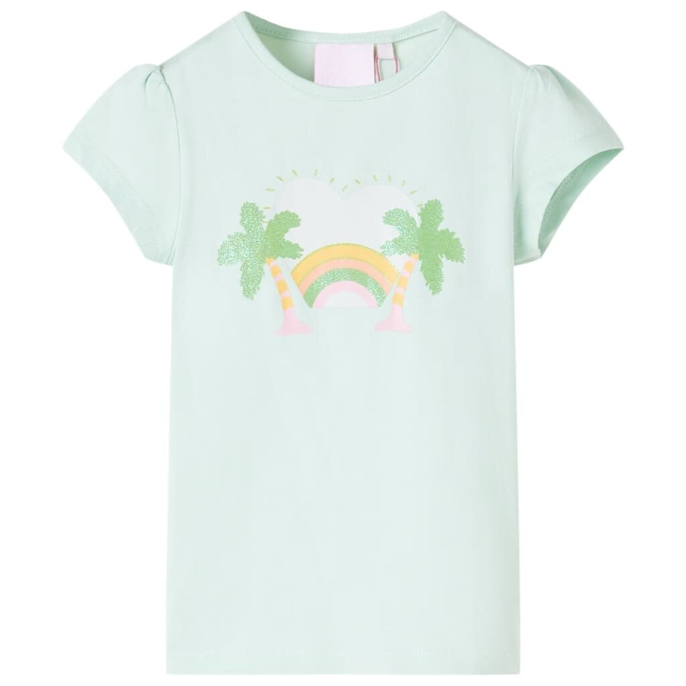 Vidaxl (Mint, 92) Kids' T-Shirt Short Sleeves Children's T Shirt Tee Rainbow And Palm Print Green