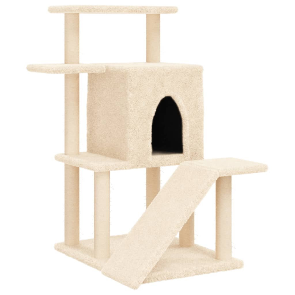 (cream) vidaXL Cat Tree With Sisal Scratching Posts Cat Scratch Tower Climbing Tree