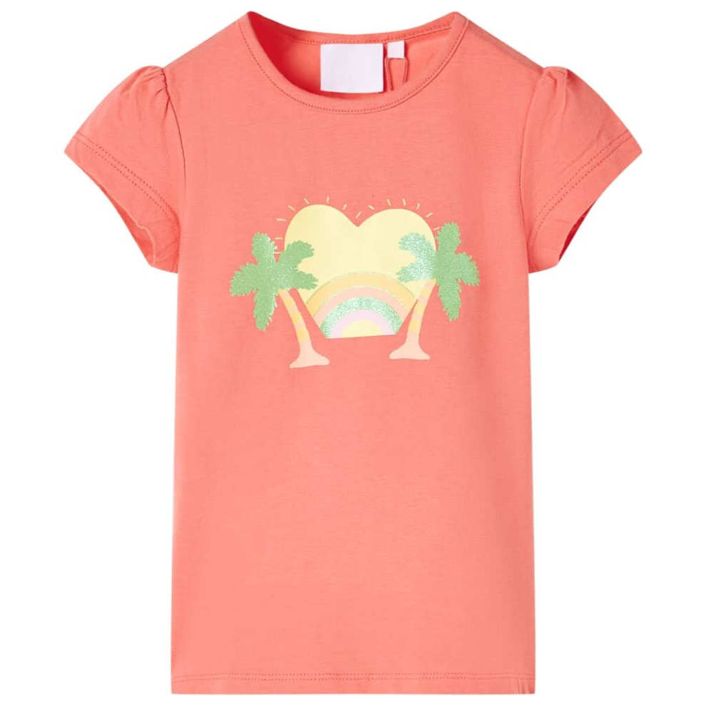 Vidaxl (Coral, 92) Kids' T-Shirt Short Sleeves Children's T Shirt Tee Rainbow And Palm Print Orange