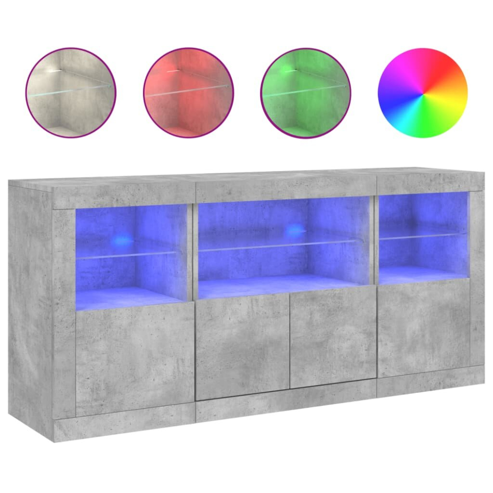 Vidaxl (Concrete Grey) Sideboard With Led Lights Home Cupboard Storage Side Cabinet Highboard