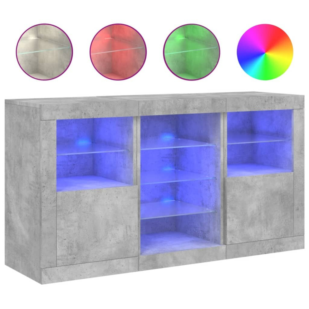 Vidaxl (Concrete Grey) Sideboard With Led Lights Cupboard Highboard Storage Cabinet Sonoma Oak