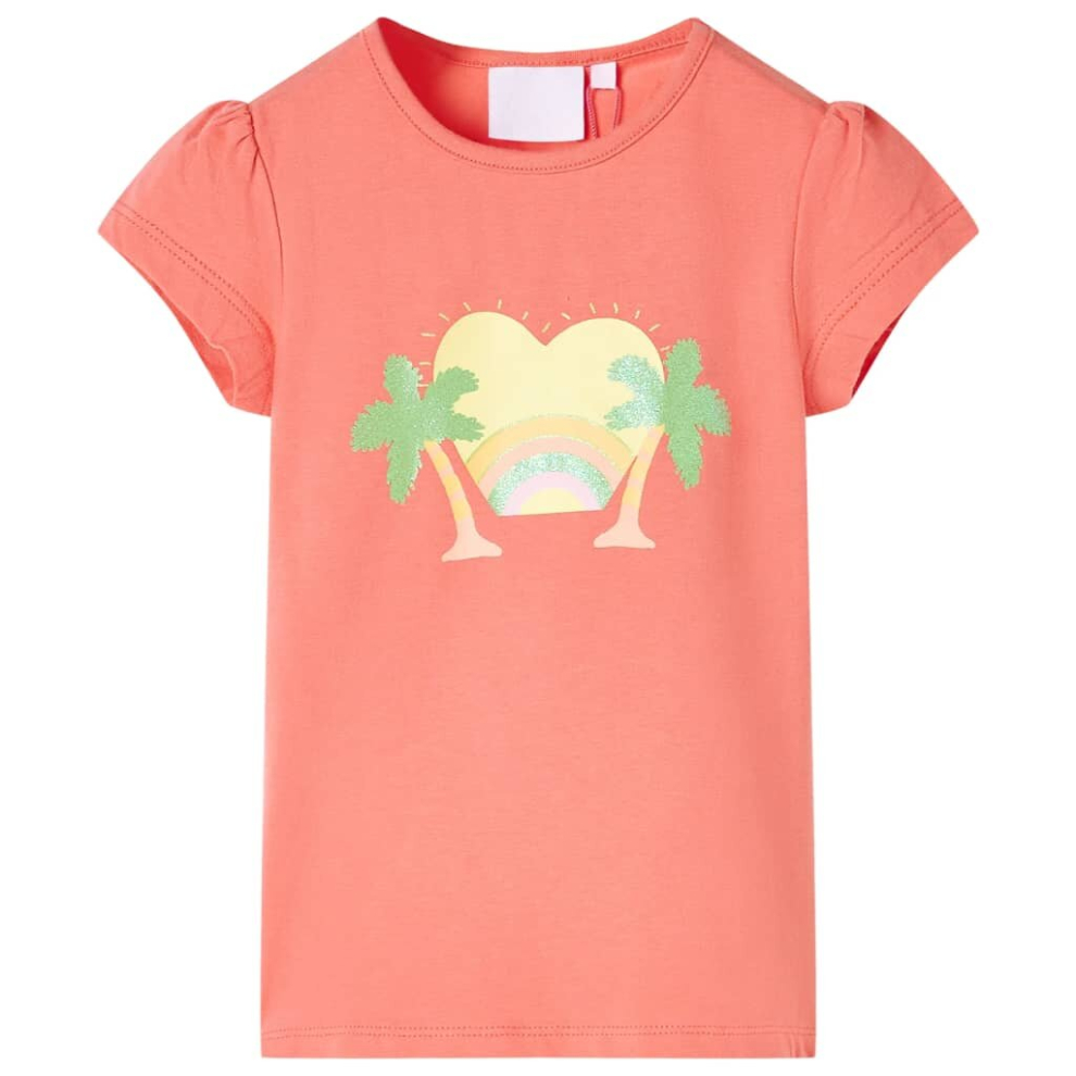 (coral, 140) Kids' T-shirt Short Sleeves Children's T Shirt Tee Rainbow and Palm Print