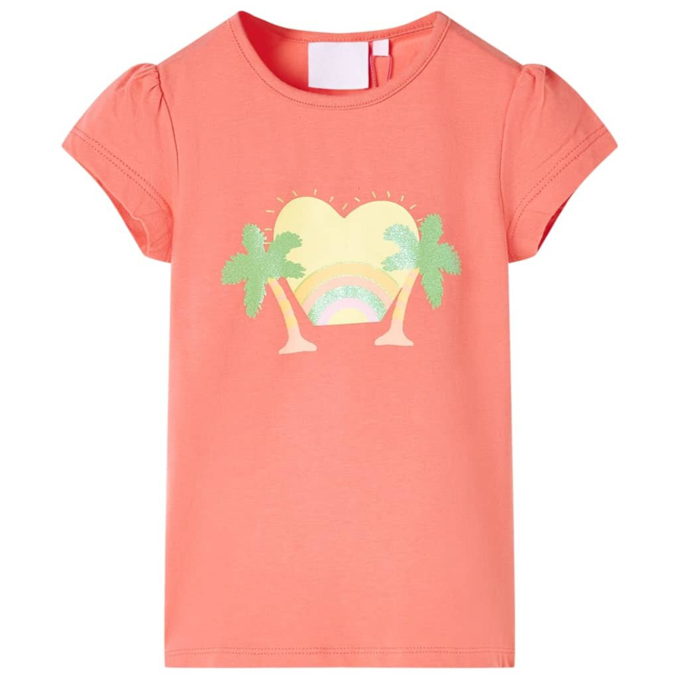 Vidaxl (Coral, 128) Kids' T-Shirt Short Sleeves Children's T Shirt Tee Rainbow And Palm Print Orange