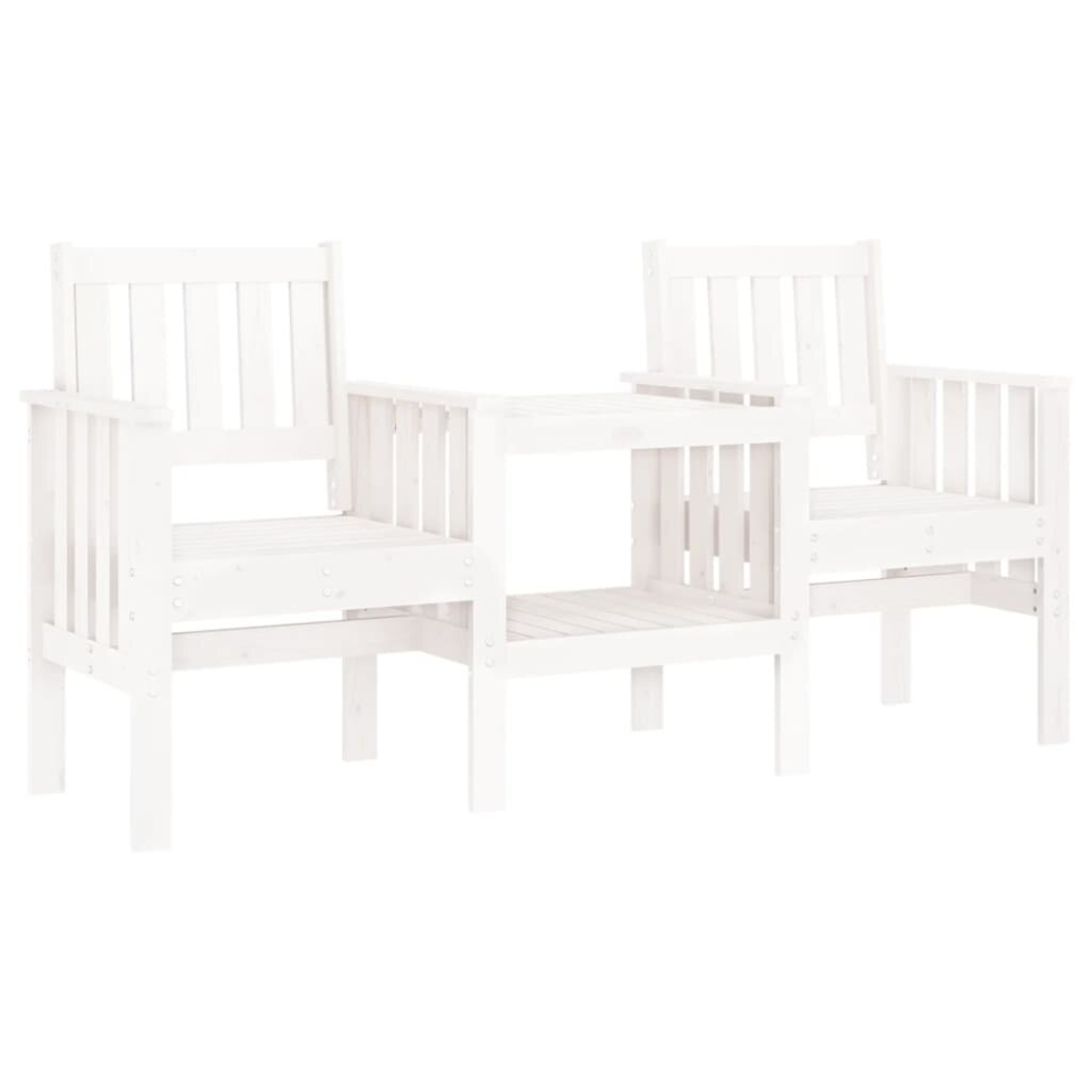 (white pine) vidaXL Garden Bench with Table Outdoor 2-Seater Bench Chair Solid Wood Pine