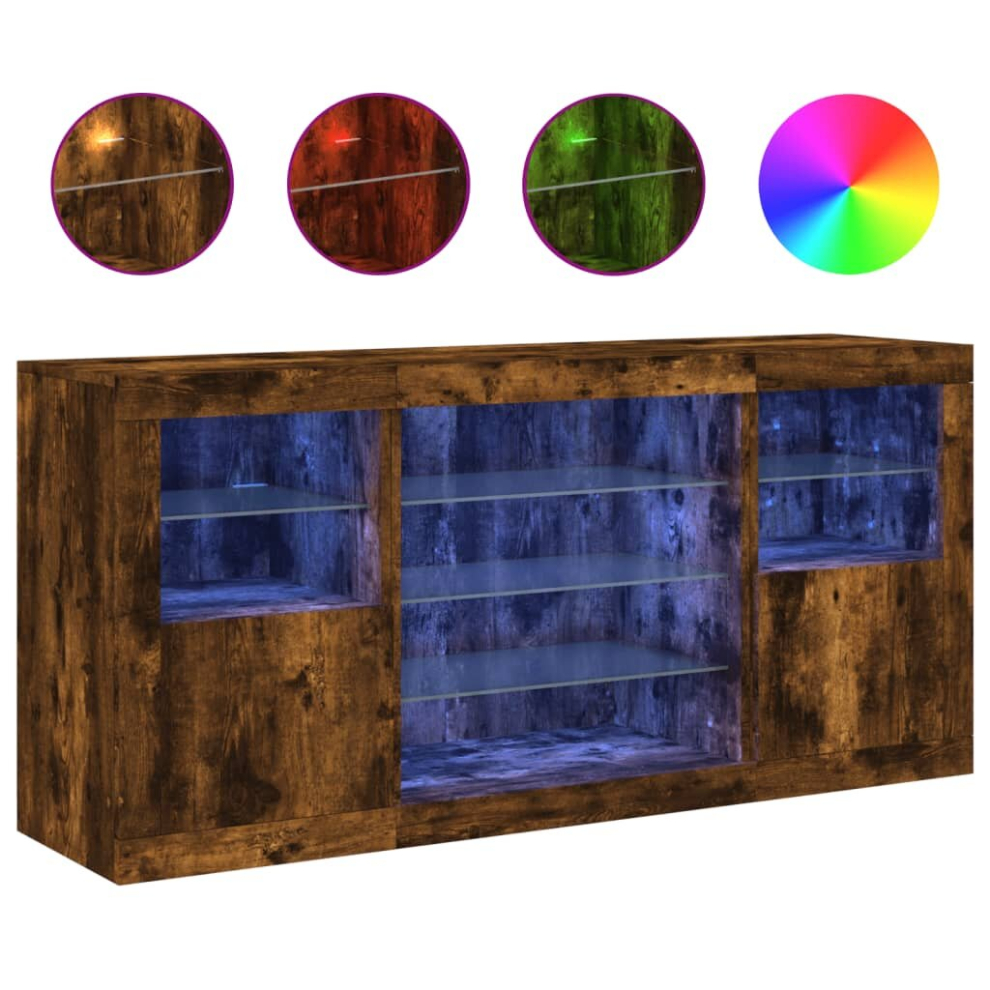 Vidaxl (Smoked Oak) Sideboard With Led Lights Cupboard Highboard Storage Cabinet Sonoma Oak