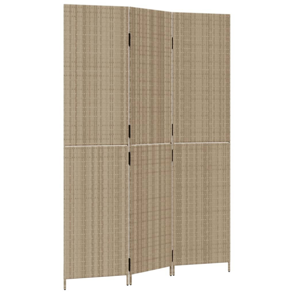 vidaXL Room Divider 3 Panels Privacy Screen Balcony Screen Beige Poly Rattan