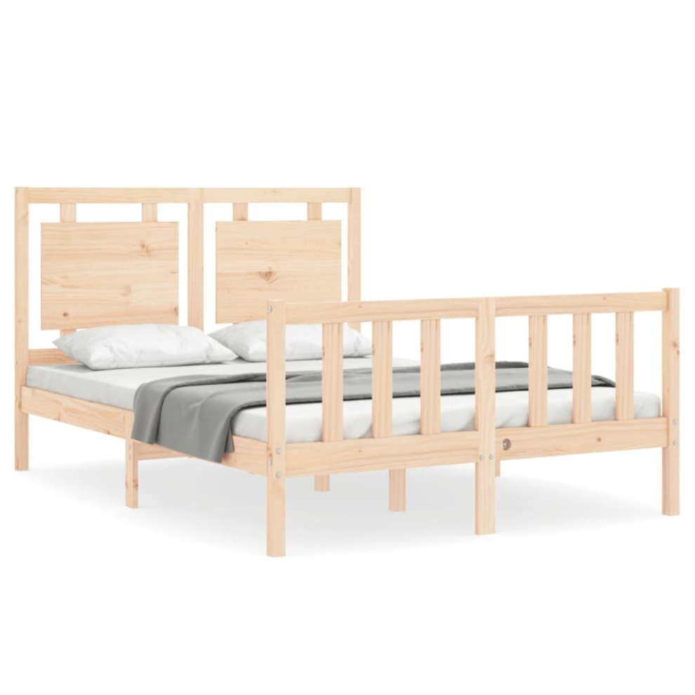 (135 x 190 cm) vidaXL Bed Frame Bed Base Wooden Platform Bed with Headboard Double Solid Wood