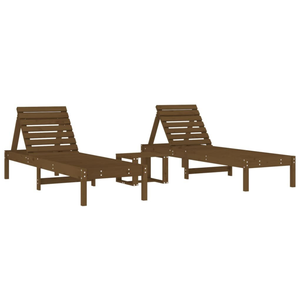 (honey brown pine) vidaXL Sun Loungers with Table Sun Bed Chaise Longue 2 pcs Solid Wood Pine