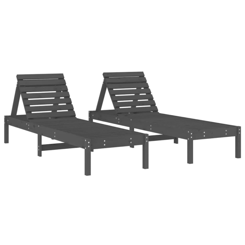 Vidaxl (Grey Pine, 2 Pcs) Sun Loungers Sun Bed Outdoor Lounge Bed Garden Day Bed Solid Wood Pine