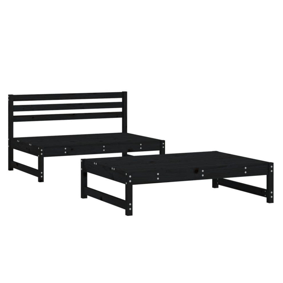 Vidaxl (Black Pine, Middle + Footrest) Garden Middle Sofa Footrest Outdoor Sofa Coffee Table Solid Wood Pine