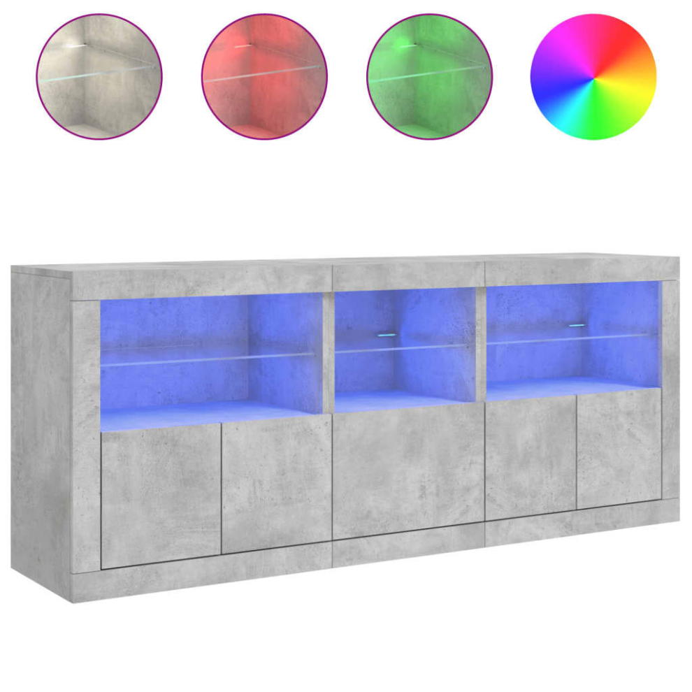 Vidaxl (Concrete Grey) Sideboard With Led Lights Home Cupboard Storage Side Cabinet Highboard