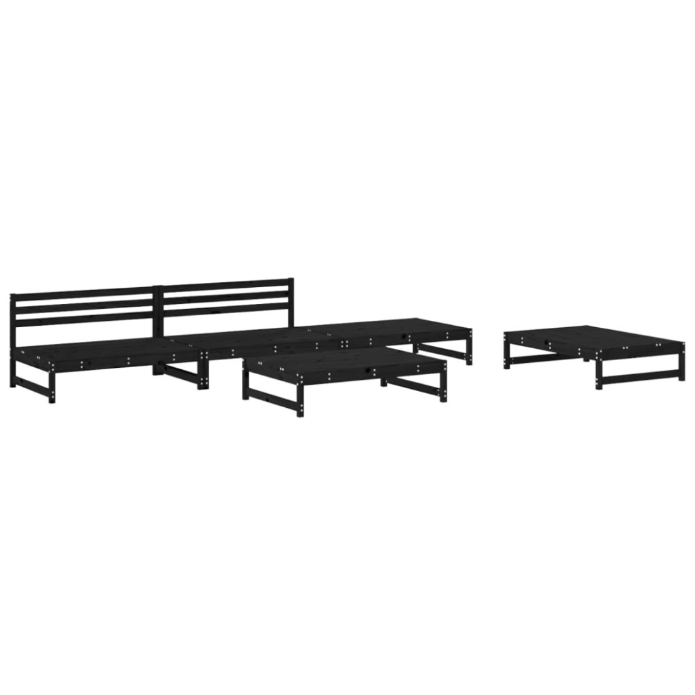 (black) vidaXL Garden Lounge Set Outdoor Modular Sofa Set 5 Piece Solid Wood Pine