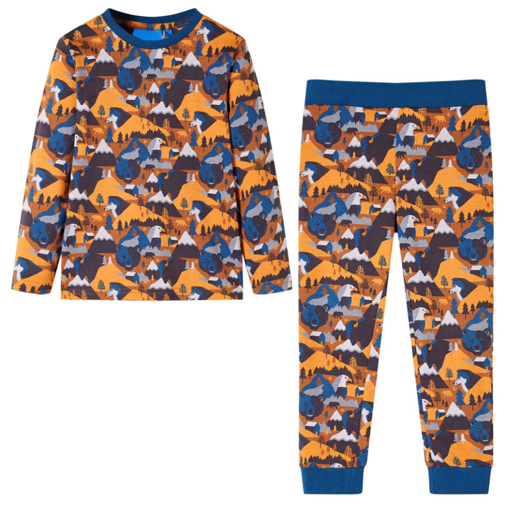 (92) Kids' Pyjamas with Long Sleeves Sleepwear PJs Animal and Mountain Print Cognac