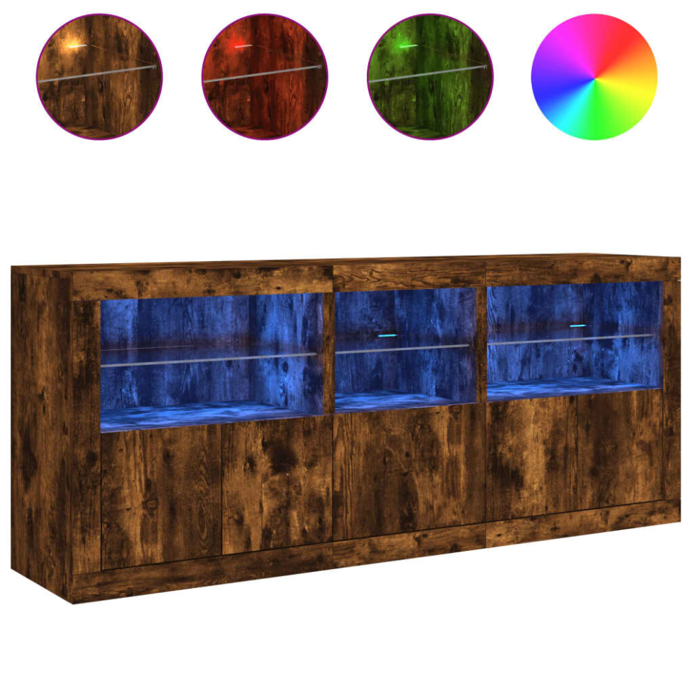 (smoked oak) vidaXL Sideboard with LED Lights Home Cupboard Storage Side Cabinet Highboard