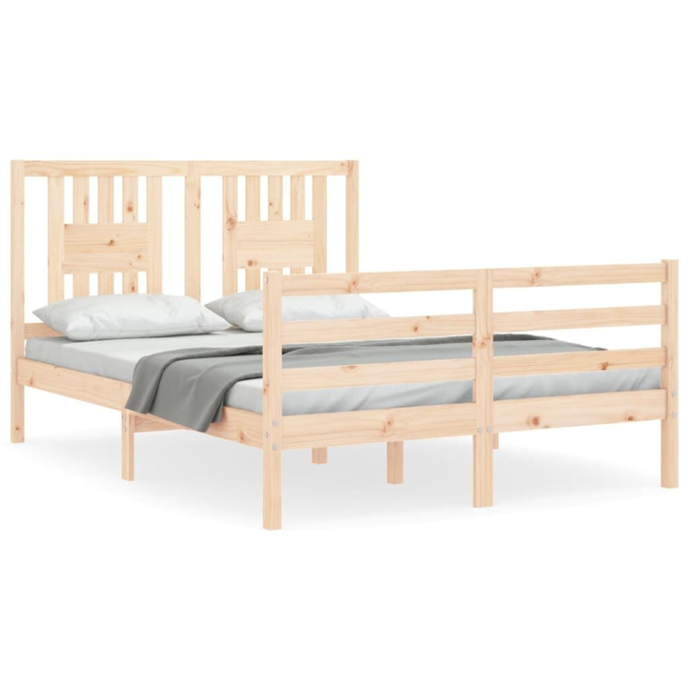 (135 x 190 cm) vidaXL Bed Frame Bed Base Wooden Platform Bed with Headboard Double Solid Wood